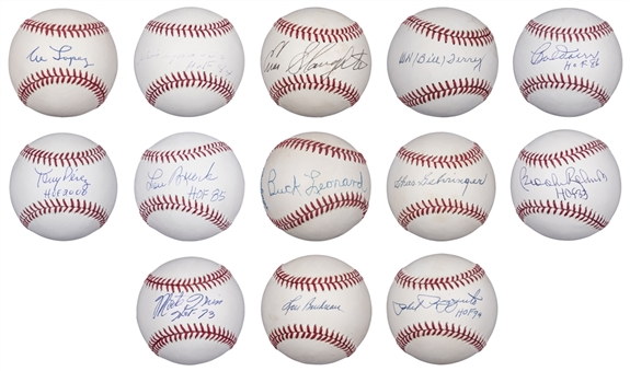 Baseball Hall Of Famers Single Signed Baseballs Lot of 13 Including Gehringer, Slaughter & Boudreau (PSA/DNA, JSA, MLB Authenticated, Steiner & Fanatics)